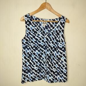 Anne Klein Sleeveless Top Blue White Pattern Tank